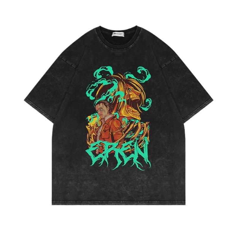 Summer Vintage Vintage Round Neck Giant Anime Pattern Printed Top Fashionable Casual Short Sleeved Men's Pure Cotton T-shirts