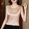 Cămașă de mătase lejeră fără mâneci de vară Topuri elegante de damă de birou Haine casual Moda dantelă broderie Bluză din satin pentru femei 25219