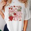 Sweet Bow Strawberry Print Womens Regular 90s Cartoon New Pattern Cute Top Short Sleeved Summer Basic Casual White TShirt