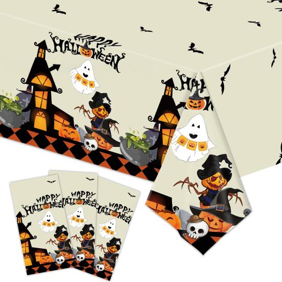 Halloween Tablecloth Spooky Ghost Printed Plastic Tablecloth Waterproof Indoor Outdoor Backdrop Banner Haunted House Decoration Creepy Party Favors
