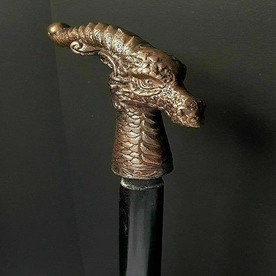 Antique Copper Finish Dragon Gothic Head Handle Cane Wooden Walking Stick Shift Gift