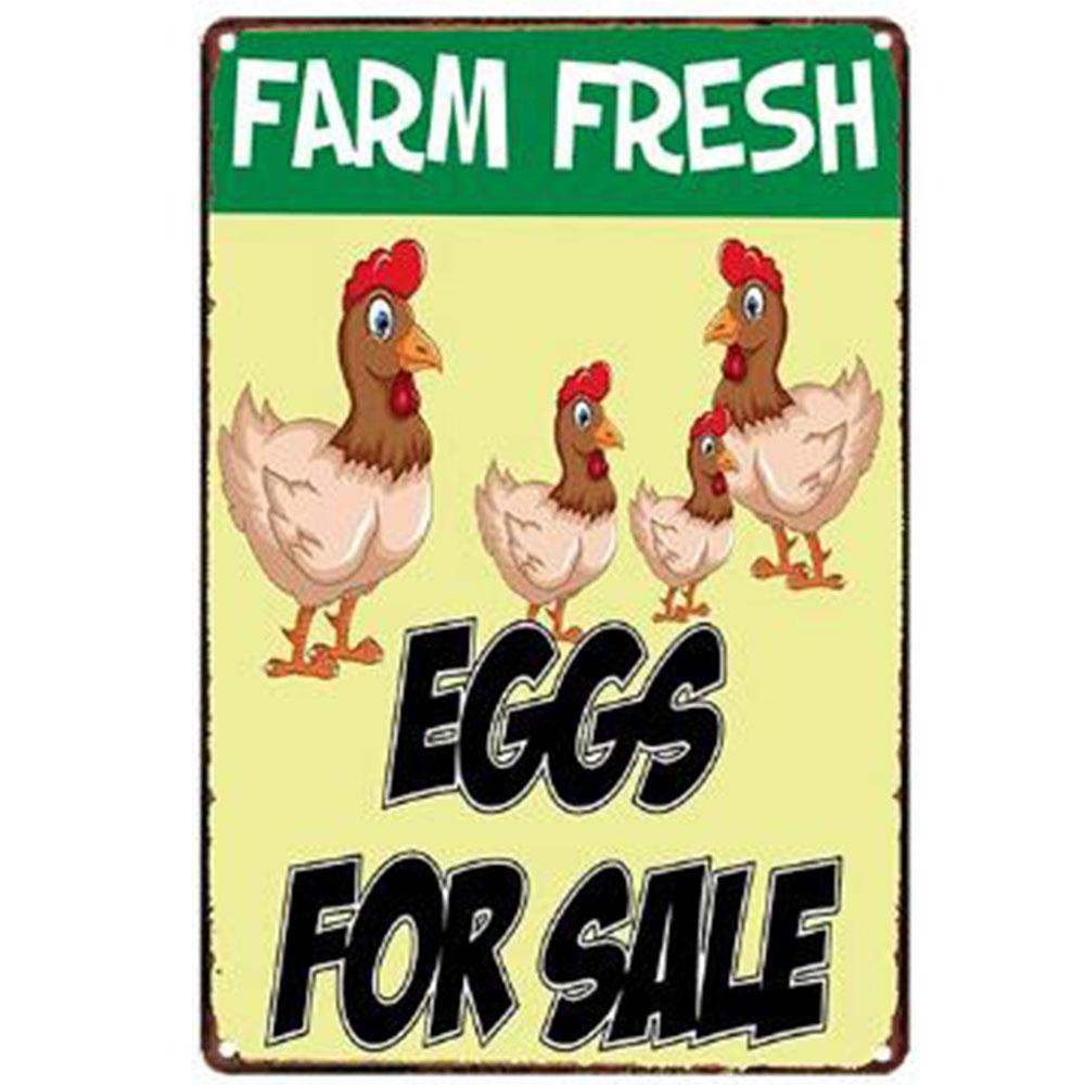 Mfoever Farm Fresh Eggs Metal Tinplate Sign Poster Chicken Egg Shabby Chic Tin Signs Metal Plate Xcm