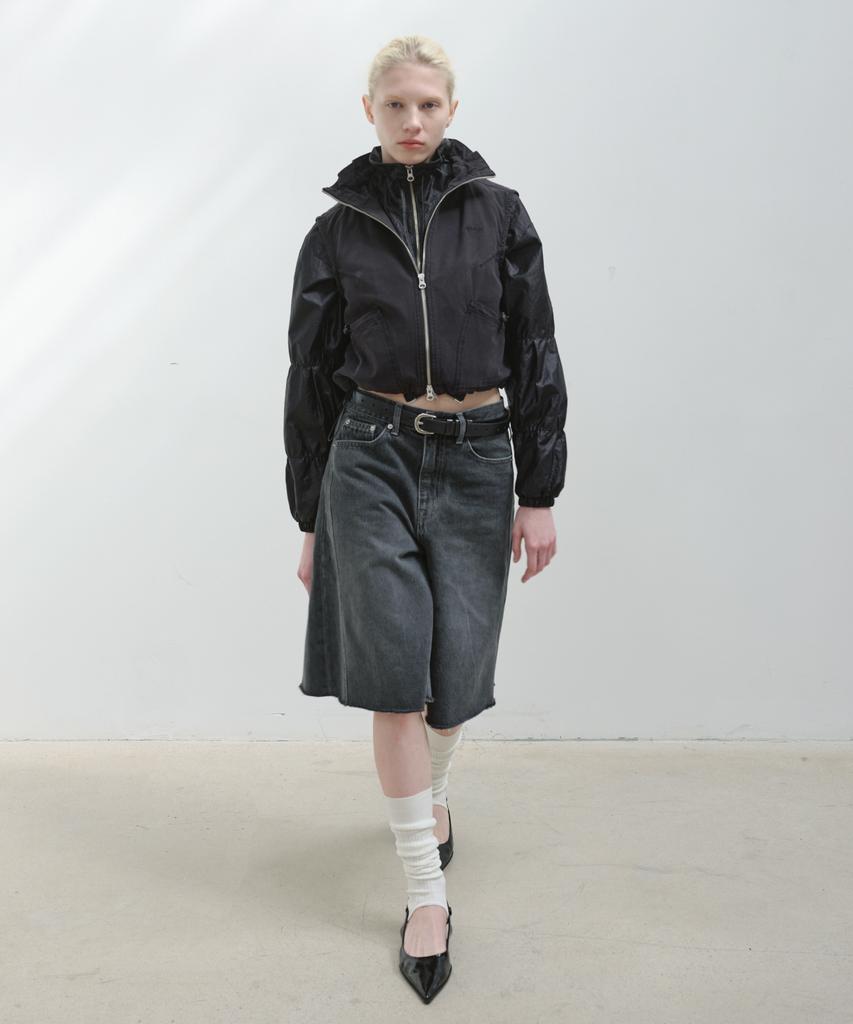 Aobteu Panel Denim Bermuda Pants - Gray