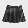 Women's Black PU Pleated A-Line Short Skirt - European & American Autumn/Winter 2024 Style
