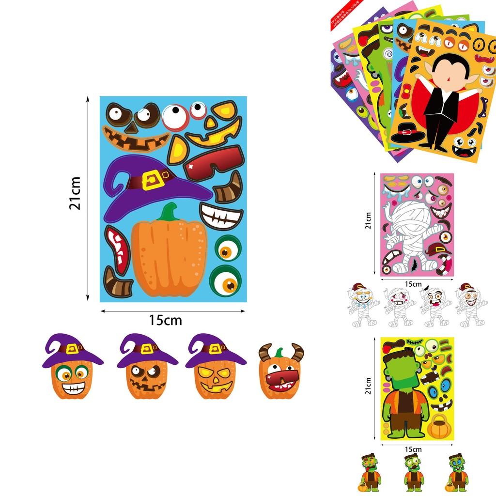 Bunte Xh061 Halloween DIY Kürbis Puzzle Aufkleber für Kinder Basteldekoration