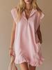2026 Spring/Summer Women's Sleeveless Zipper V-Neck Ruffle A-Line Dress with Double Pockets