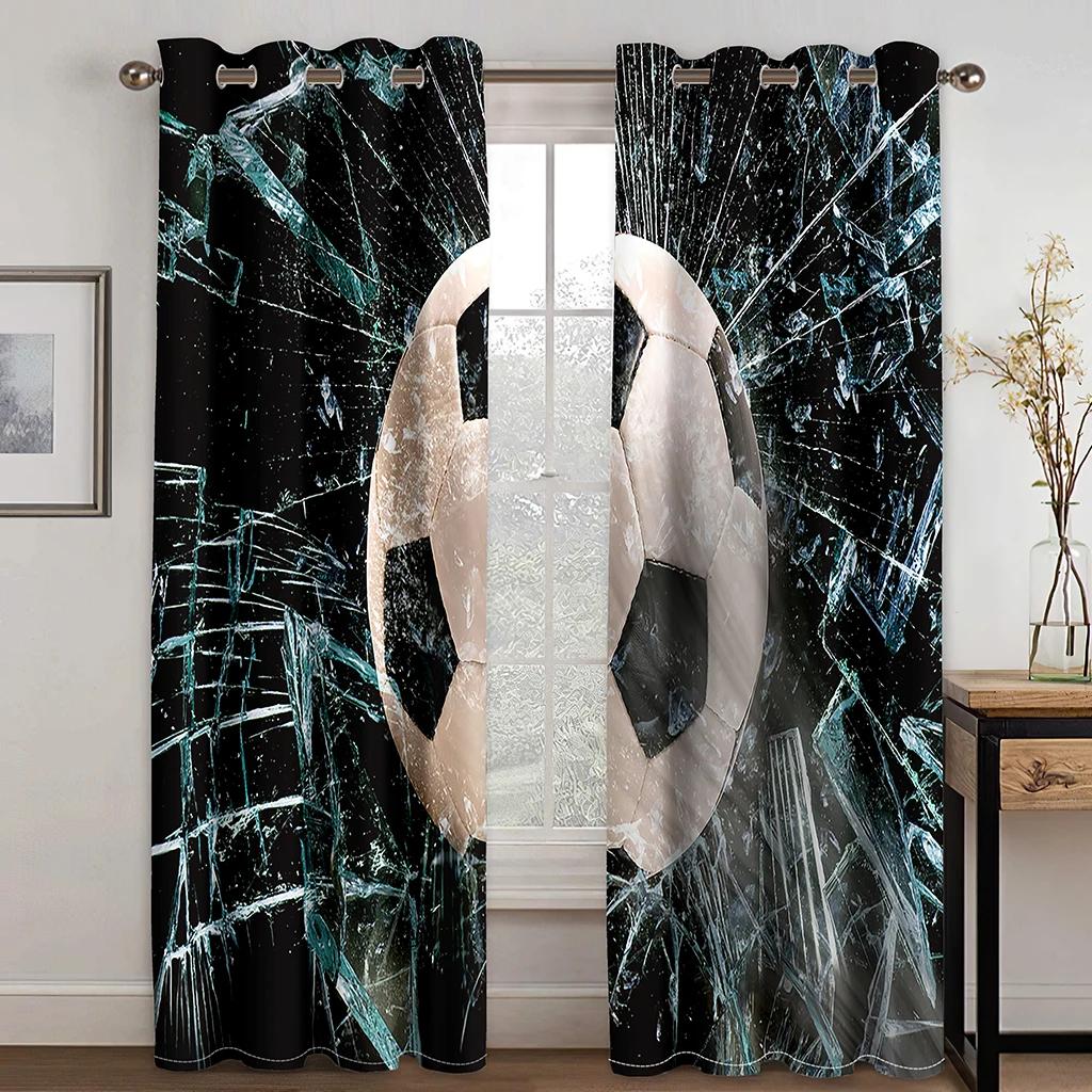 3D Football Series Pattern Window Curtains Sports Theme Thin Curtains Drapes For Living Room Bedroom Boys Kids Room Home Decor
