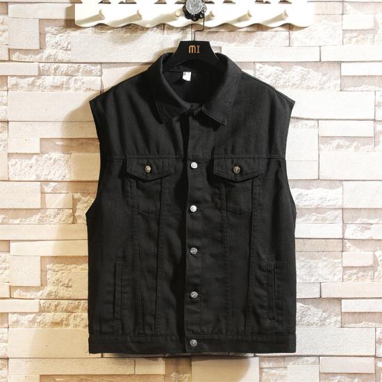 New Mens Solid Color Sleeveless Denim Vest Casual Jean Jacket Waistcoat Streetwear Loose Outerwear Bottom Top for Men