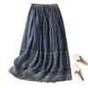 Echter Schuss Sommer neu literarisch locker Spleißen Druck elastische Taille Rock Damen mittel und lang