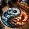 Yin Yang Dragon and Phoenix Printed Round Carpets for Home Living Room Rug Bedroom Decor Rug Non Slip Washable Flannel Floor Mat