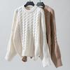 Jersey de Punto de Otoño/Invierno para Mujer Cuello Redondo Suelto Trenzado Color Sólido