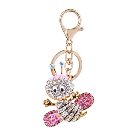 Sparkling Rhinestone Bee Keychain Cute Animal Key Ring Bag Charm with Lobster Clasp for Handbag Purse Wallet