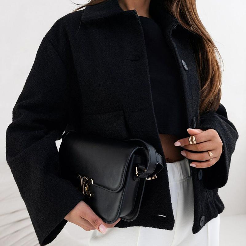 Women Winter Warm Long Sleeve Lapel Big Pocket Solid Color Woolen Jacket Coat Outerwear
