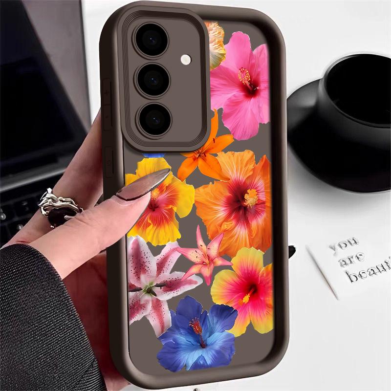 Flower Print Cover For Samsung S25 Ultra S24 FE S23 S22 A56 A36 A16 A15 A55 A35 TPU Soft Matte Shockproof Phone Case