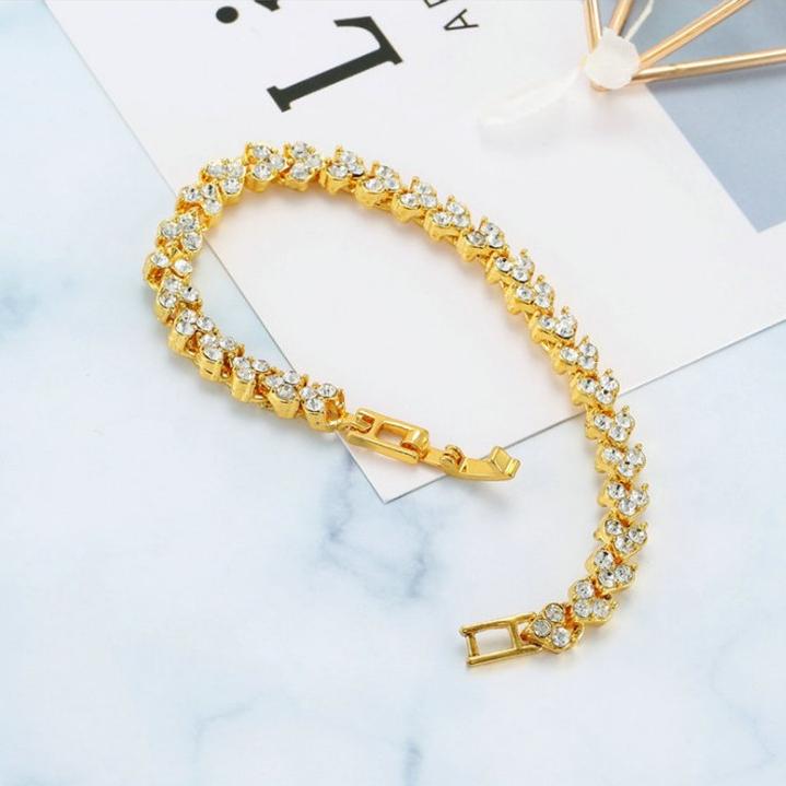 2 PCS Fashion Women Roman Bracelet Zircon Crystal Hand Chain Valentine's Day Gift