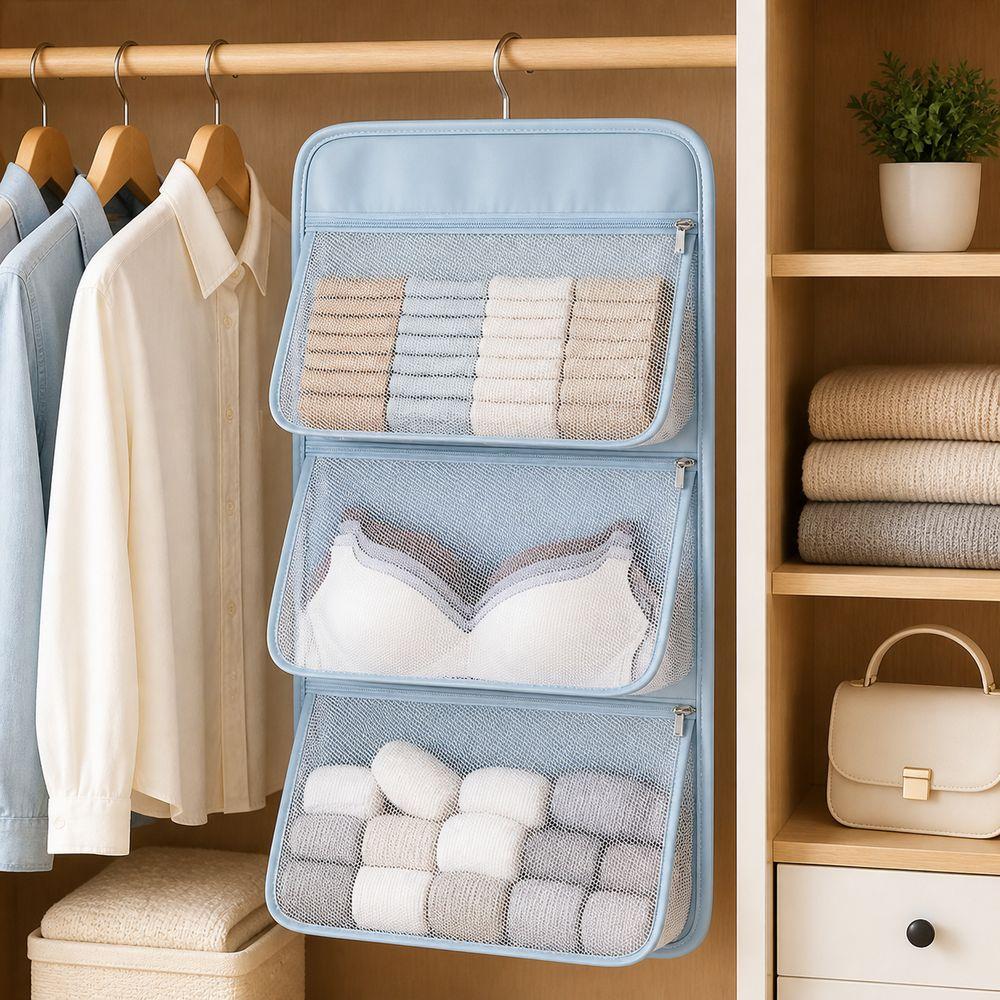 Multi Layer Underwear Hanging Bag Zipper Closure Hanging Organizer Bag Wardrobe Organization