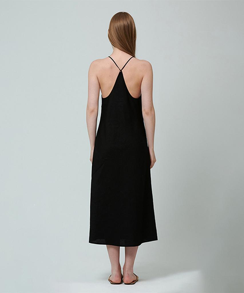 Pin Black Linen Halter Dress Black