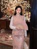 Chinese Frog Button Jacquard Vest & Half Skirt Set with Embroidery & Sequins - Women's Fashion P0124