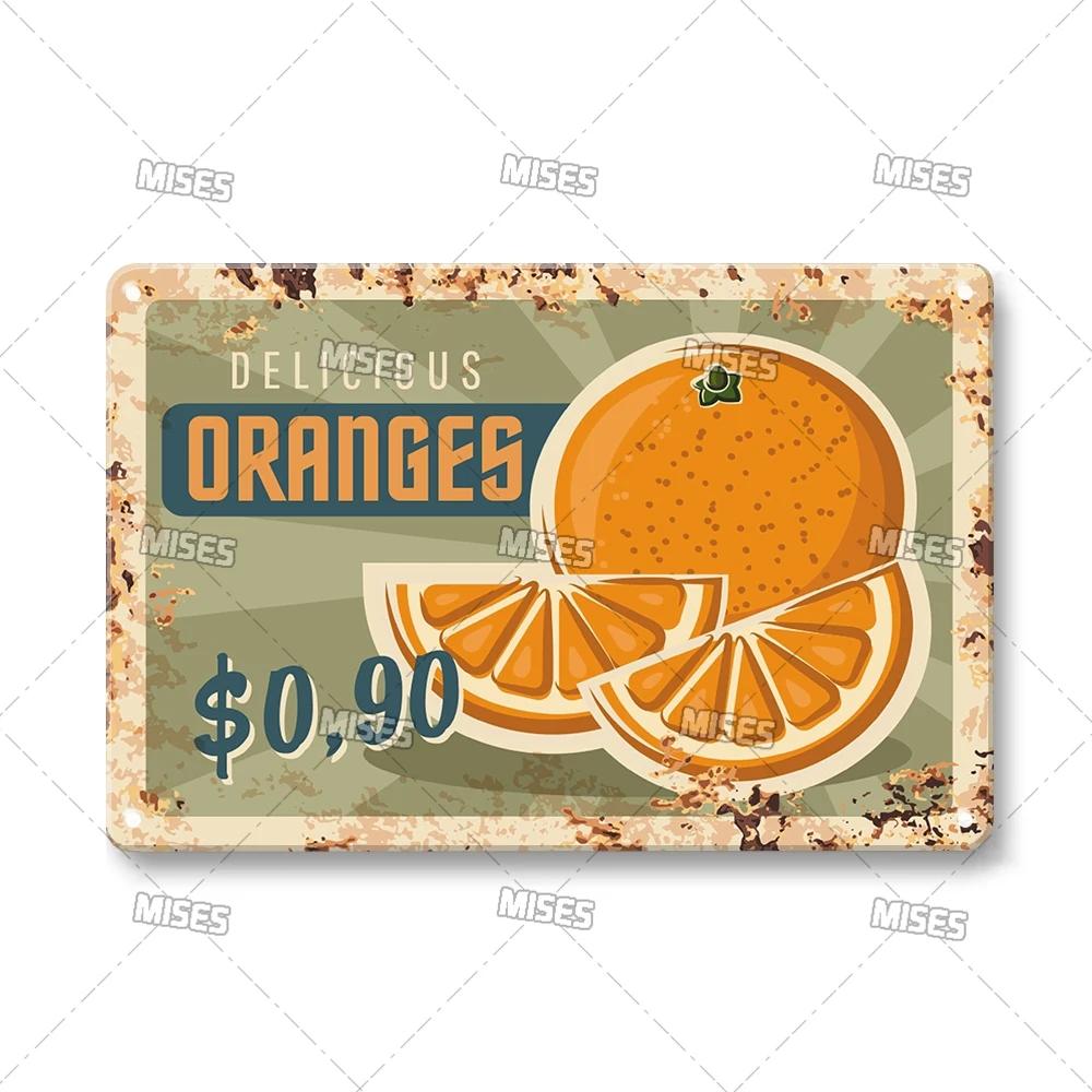 MISES Vegetable And Fruit Metal Tin Sign Retro Metal Plaque Decorative Plate Man Cave Studio Farm Metal Sign Kitchen Wall Plate