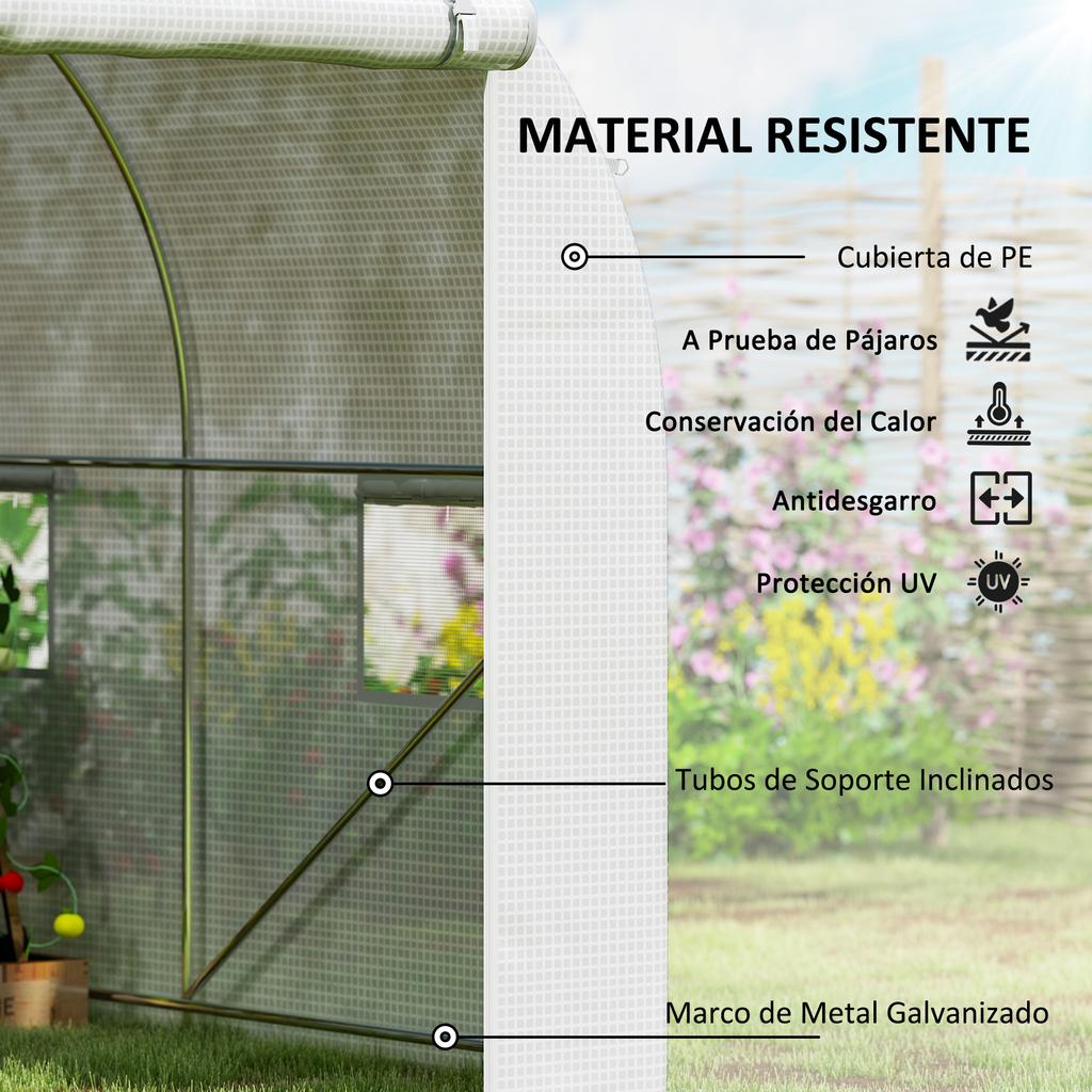Tunnel Greenhouse 500x200x205 cm Garden Greenhouse with Roll-Up Door and 8 Windows PE Cover 140 g/m² White