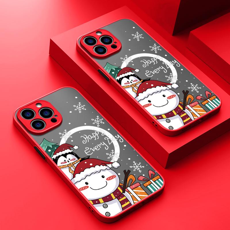 Merry Christmas Tree Snowman Print Phone Case For iPhone 16 15 Pro Max 14 13 Pro 12 11 8 7 for MagSafe Magnetic Shockproof Soft Edge Clear Matte Cover