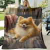 1pc Soft And Warm Pomeranian Dog Print Flannel Blanket All-Season Cozy Throw for Bed, Sofa, Travel And Camping Lightweight Portable Pet-Themed Blanket
