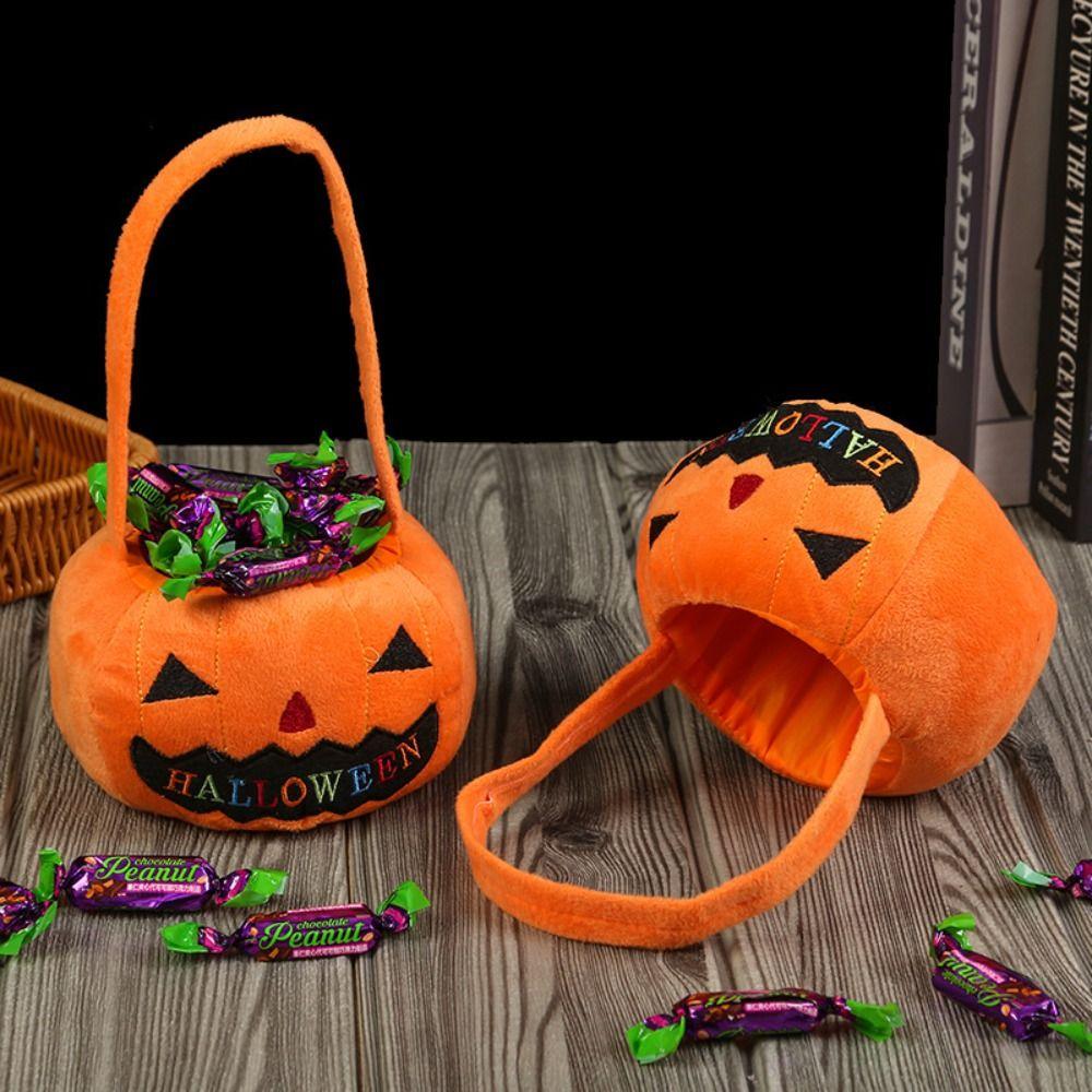 Trick or Treat Halloween Candy Bag Cloth Stuffed Cotton Tote Bags Pumpkin Candy Bucket  Children