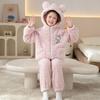 Girls Warm Coral Fleece Pajama Set With Hooded Top Pants Thick Soft Sleepwear Winter