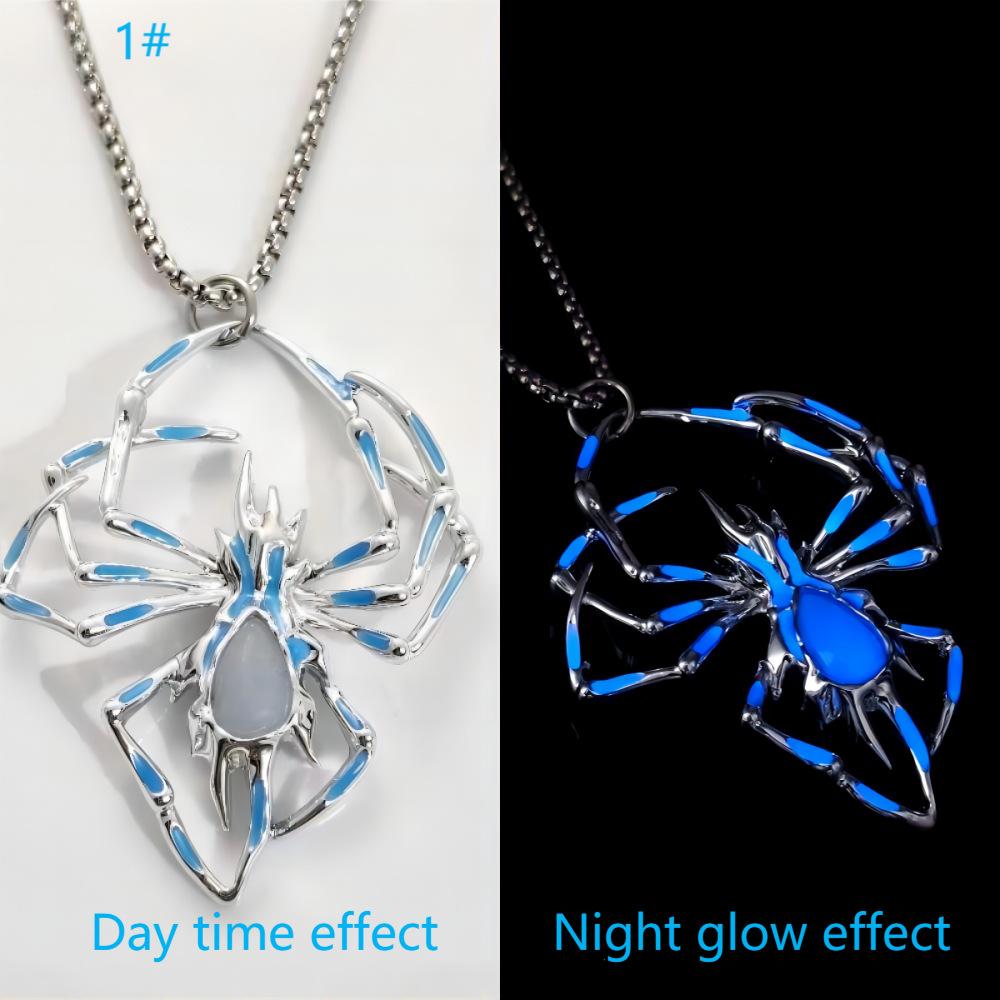 Spider Pendant Necklaces Glow In the Dark Necklaces Night Moon Luminous Glowing Necklace Hip Hop Halloween Jewelry for Men Women