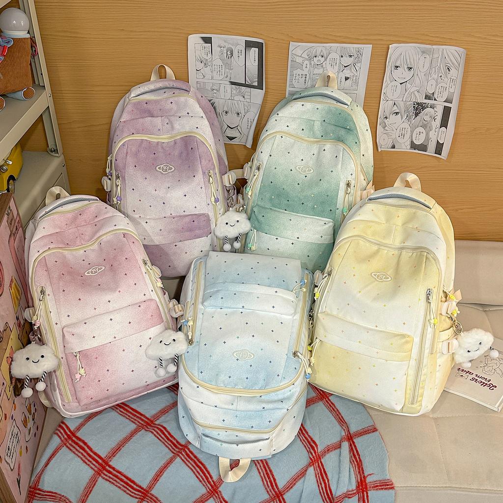 Schoolbag Korean Ins Literary and Fresh Polka Dot Schoolbag High Value College Style Junior High School Students Class Travel Backpack