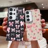 Schleife Blumenmuster TPU Leder Textur Hülle Für Samsung S25 Ultra S24 FE S23 S22 A56 A36 A16 A15 A55 Stoßfest Weich Matt Handyhülle