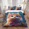 3pcs Floral Fantasy Kitten Printed Quilt Set - Soft and Comfortable Quilt Cover for Bedroom, Guest Room and Dormitory Decorative Bedding Set