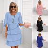 Layered Chiffon Dress for Women Long Sleeve Crew Neck Ruffle Tiered Flowy Dress Casual Wedding Guest Dress