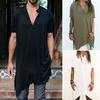Heren Zomer Top V-hals Korte Mouwen Onregelmatige Rand Middellange T-shirt
