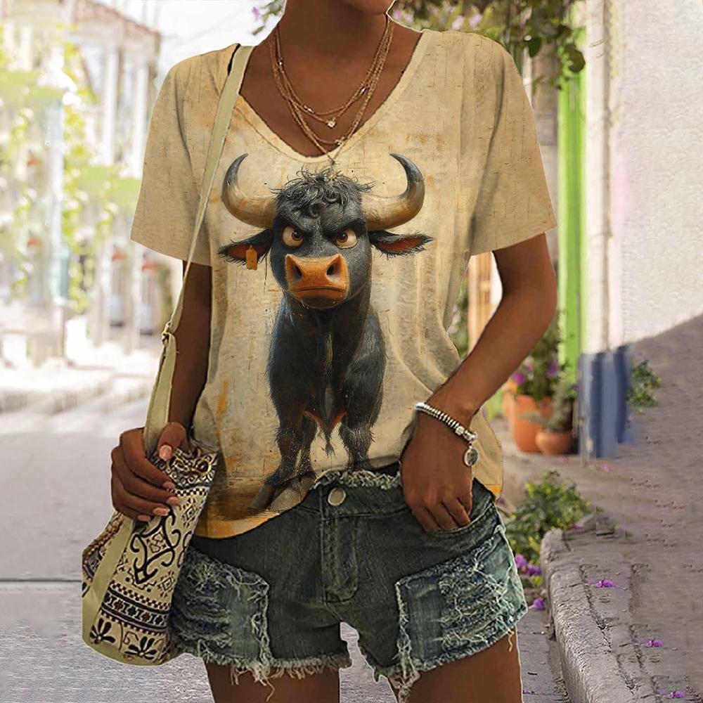 Damen T-Shirt Lustiger Katzenaufdruck Lässig Kurzarm 3D T-Shirts Sommer Streetwear Rundhals Pullover Oversized Damenbekleidung