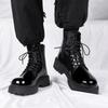 New Men Black Patent Leather British Style Motorcycle Boot Couple Outdoors High Top Leather Waterproof Casual Leather Boots