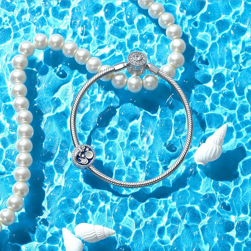 New 925 Silver Charm Fit Bracelet Accessories Women Jewelry Blue Ocean Series Mermaid Sea Shell Octopus