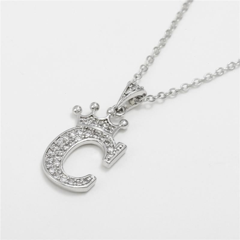 Unisex Fashion Crown A-Z Alphabet Pendant Vintage Chain Necklaces Hip-Hop Style Crystal Zircon Punk