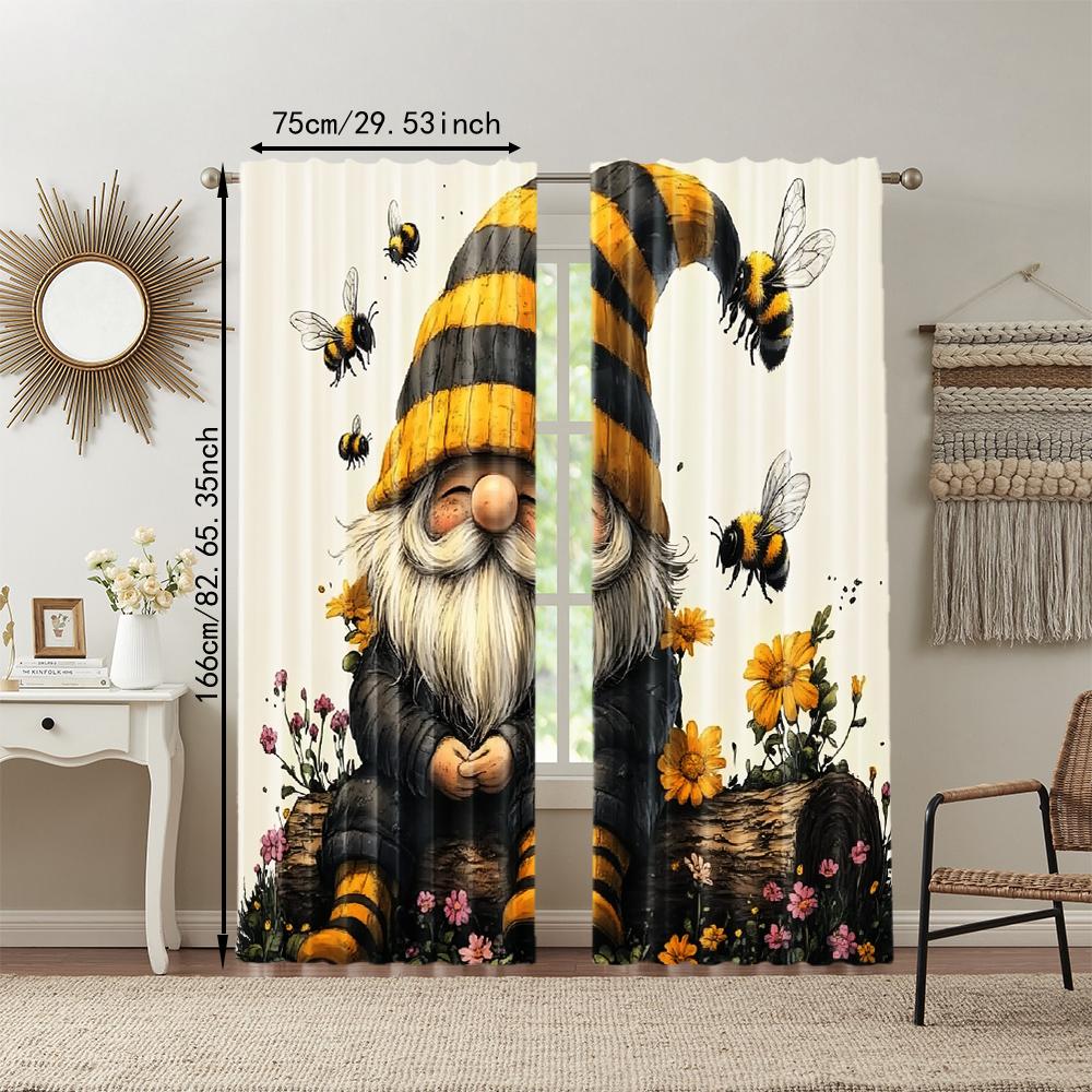 2 pcs, versatile polyester transparent curtains for home decoration Bee Goblin for use in bedrooms and living rooms