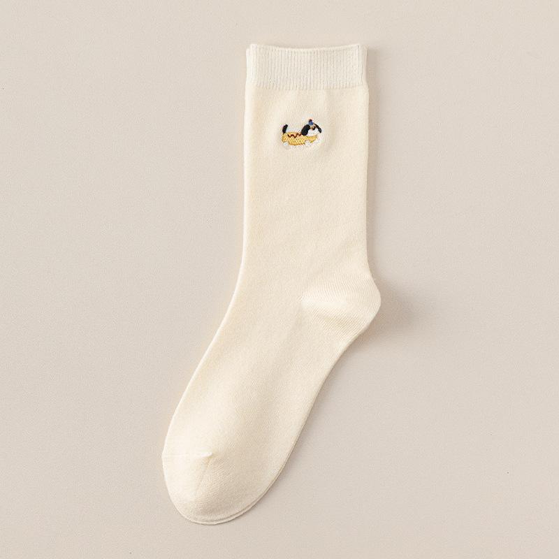 Cartoon Wollsocken für Damen für Herbst und Winter, verdickte Mid-Tube Dackel Warme Frottee Kaschmirsocken