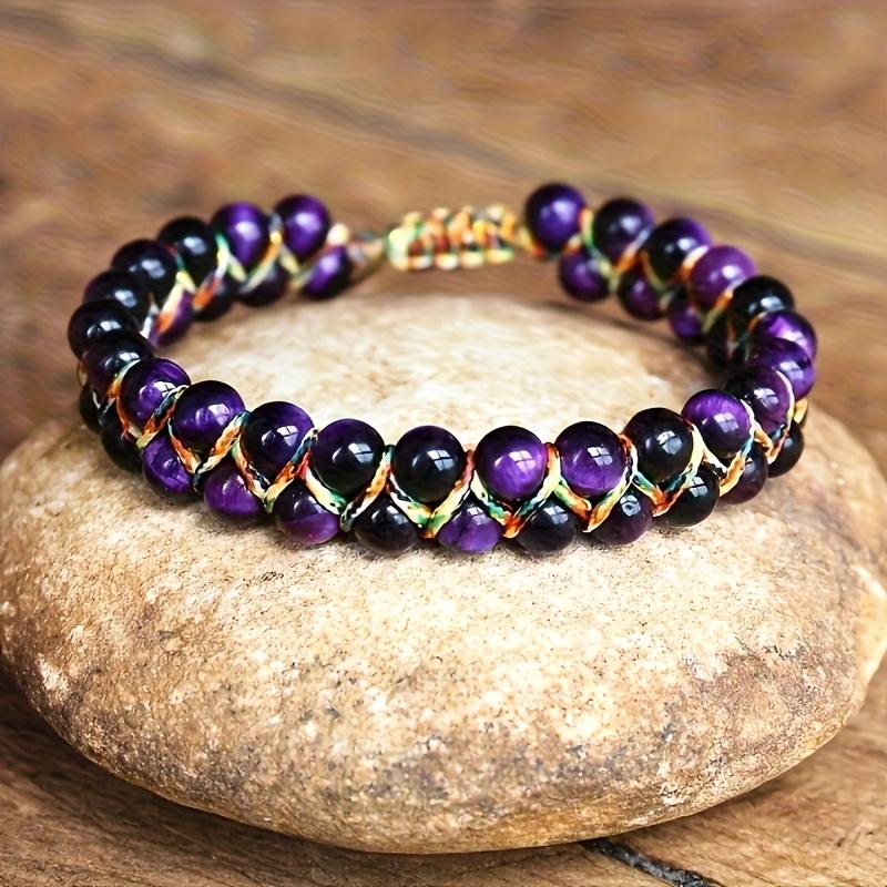 1 Pc Bohemian-style Adjustable Bracelet - Natural Cat's Eye/tiger's Eye Beads, Gold Accents, Adjustable Knot Closure