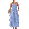 Lady Strapless Dress Off Shoulder Backless Sleeveless Beach Dress Layered Ruffle Scattered Hem
