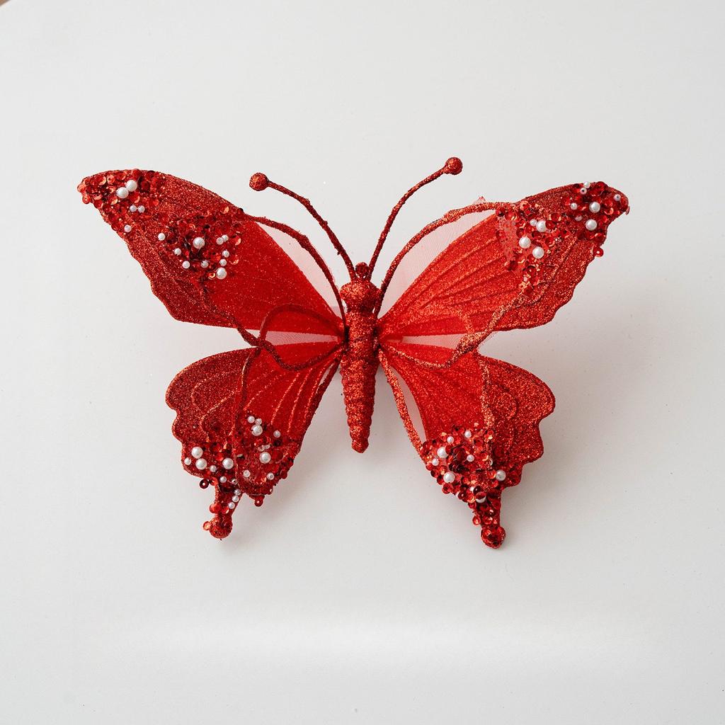 1pc 25cm Simulation Mesh Glitter Butterfly Decoration Christmas Tree Decoration Pendant Living Room Decoration   Christmas Tree Embellishment
