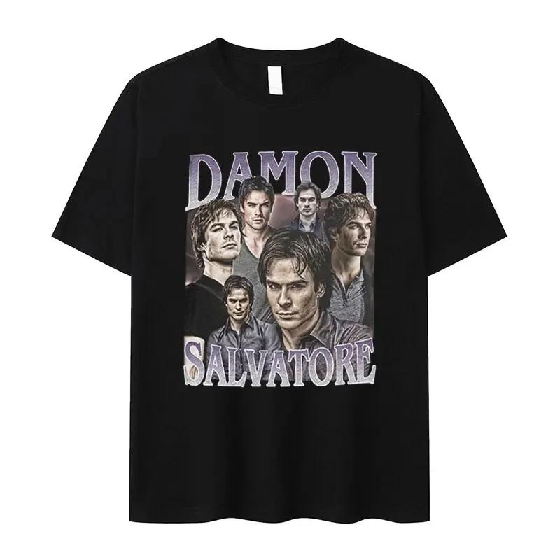 Damon Salvatore IanSomerhalder TV Drama Pattern Tshirt for Women Retro Gothic Fashion Oversized Tshirt for Women's Street Wear