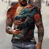 Ανδρικό Hip Hop T-shirt Δράκος 3D Εκτύπωση Κοντομάνικο Καλοκαιρινό Καθημερινό Ρούχο Άνδρας Εξατομικευμένο Streetwear Harajuku Μπλούζα με Στρογγυλή Λαιμόκοψη