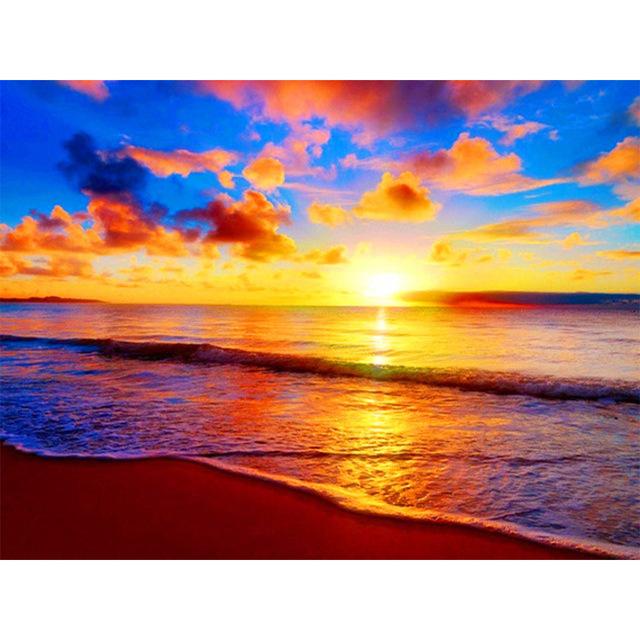 5D DIY Diamond Painting Sunset Seascape Dusk Full Square Diamond Home Decoration Painting Cross Stitch Kit Rhinestone Embroidery