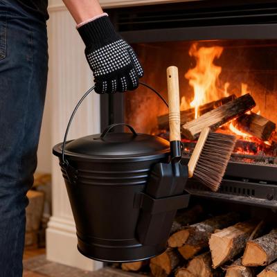 Kamin Schaufel & Ascheeimer 4-teiliges Set mit verdickten Handschuhen