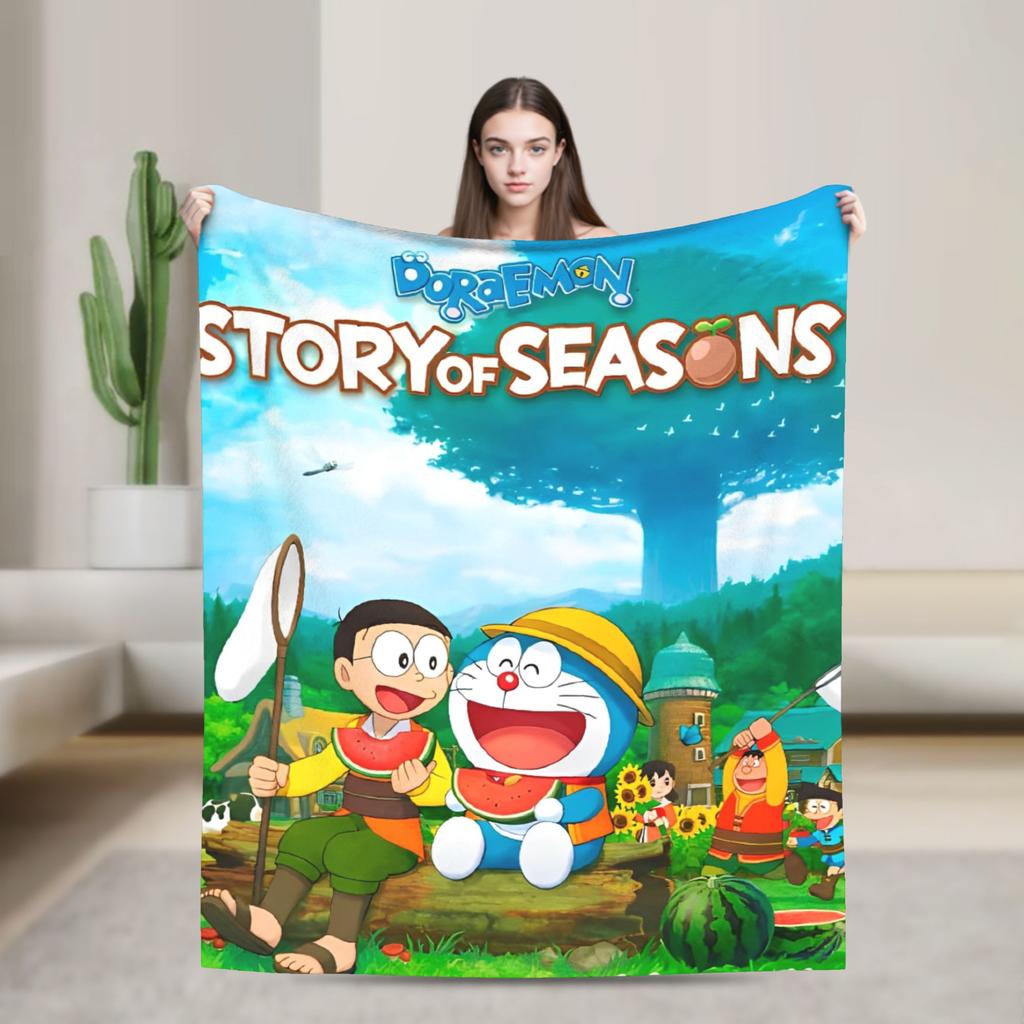 Cartoon D-Doraemon Warm Soft Blanket Camping Plush Throw Blanket Novelty Bedroom Flannel Bedspread Sofa Bed Cover