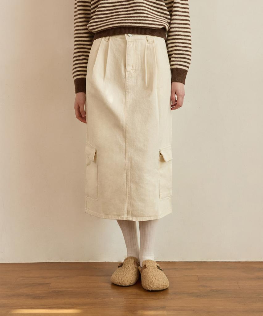 Adowl Lata Cargo Pocket H Line Skirt - Ivory