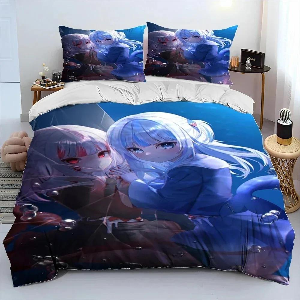 Cute Gawr Gura Hololive Anime Shark Bedding Set Duvet Cover Bed Set Quilt Cover Pillowcase Comforter king Queen Size Boys Adult